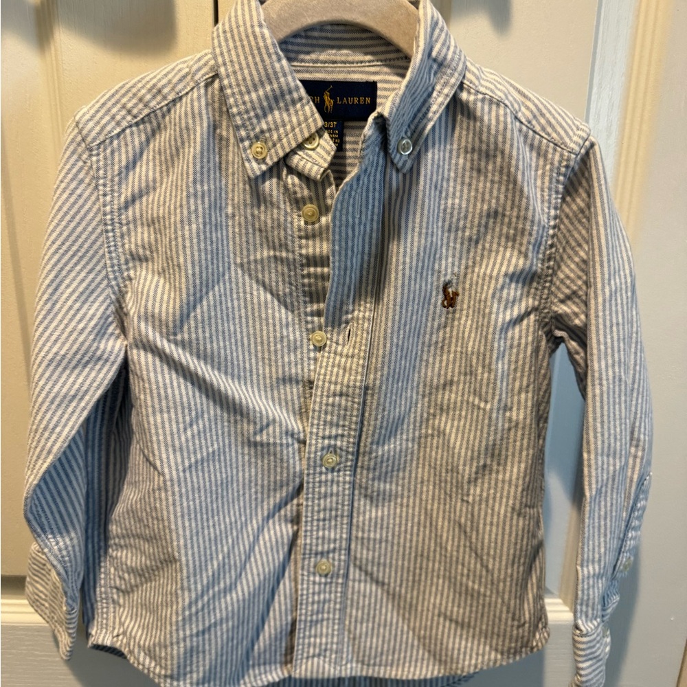 Ralph Lauren Kids Blue and White Striped Button-Down Shirt